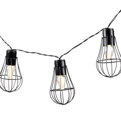 Black Wire Cage Solar Outdoor String Lights