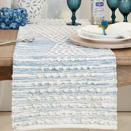 Blue and Cream Textured Diamonds Table Runner