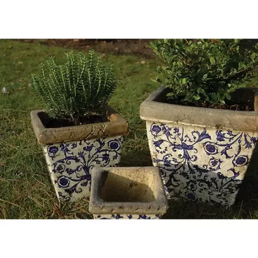 Blue and White Ceramic Flower Pots, Set of 3