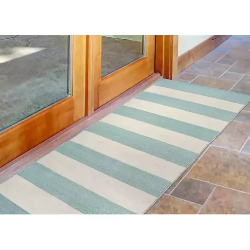 Blue Cabana Stripe Indoor/Outdoor Runner, 2x8
