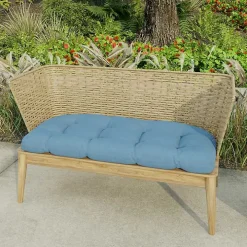 Blue French Edge Outdoor Wicker Settee Cushion