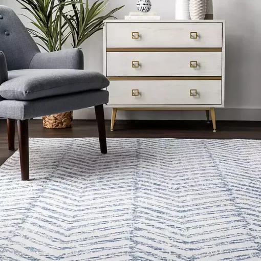Blue Geometric Pattern Washable Area Rug, 5x8