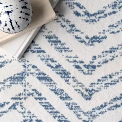 Blue Geometric Pattern Washable Area Rug, 5x8