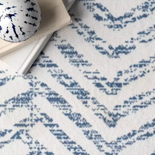 Blue Geometric Pattern Washable Area Rug, 5x8