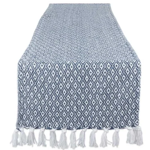 Blue Mini Diamond Fringe End Table Runner, 108 in.