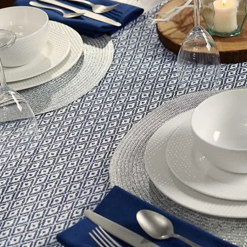 Blue Mini Diamond Fringe End Table Runner, 108 in.