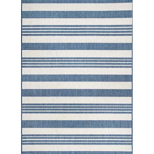 Blue Robin Stripe Outdoor Rug, 8x11