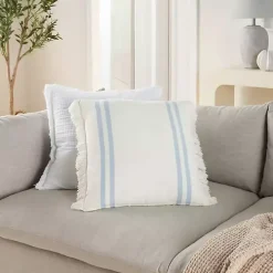 Blue Striped Linen Throw Pillow