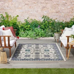 Blue Vintage Medallion Indoor/Outdoor Rug, 4x6
