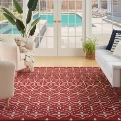 Brick & Ivory Quatrefoil Indoor/Outdoor Rug, 5x7