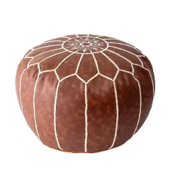 Brown Faux Leather Pouf