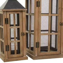 Brown Windowpane Mesh Lanterns, Set of 2
