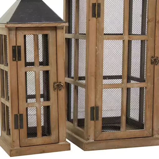Brown Windowpane Mesh Lanterns, Set of 2