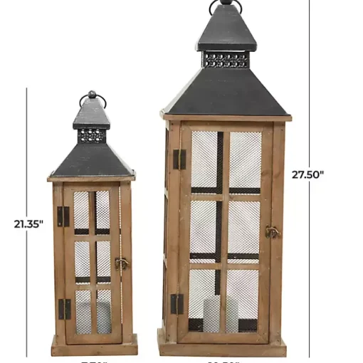 Brown Windowpane Mesh Lanterns, Set of 2
