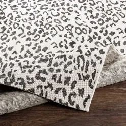 Cauli Black Leopard Print Round Outdoor Rug, 7 ft.