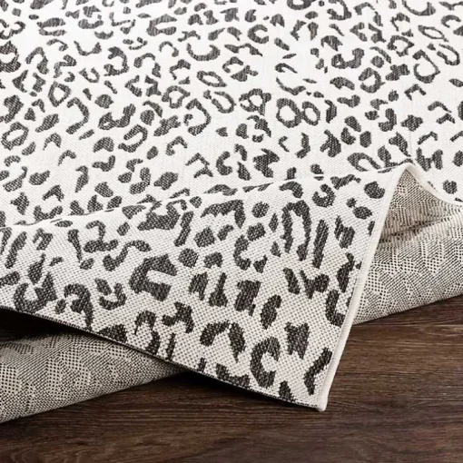 Cauli Black Leopard Print Round Outdoor Rug, 7 ft.