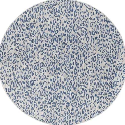 Cauli Blue Leopard Print Round Outdoor Rug, 6 ft.