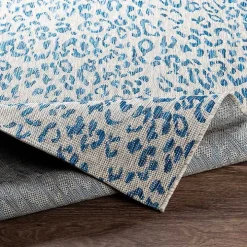 Cauli Blue Leopard Print Outdoor Rug, 7x7