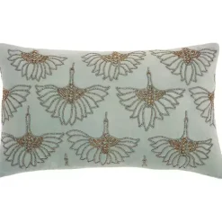 Celadon Beaded Floral Motif Lumbar Pillow