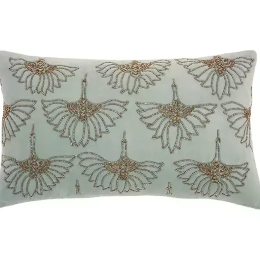 Celadon Beaded Floral Motif Lumbar Pillow
