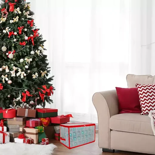Clear and Red Zip 112-pc. Ornament Storage Box