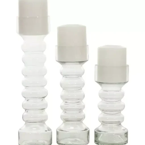 Clear Blown Glass Curved 3-pc. Candle Holder Set