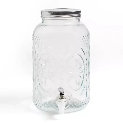Clear Embossed Glass 1 Gallon Drink Dispenser