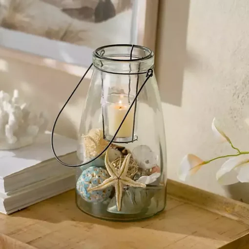 Clear Glass Lantern With Metal Insert