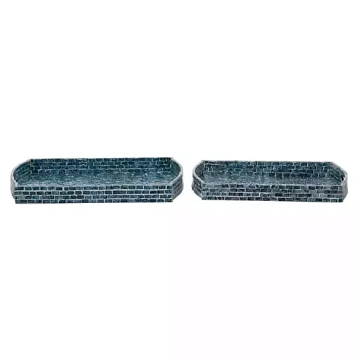 Coastal Blue Wood and Oyster Shell Trays, Set of 2