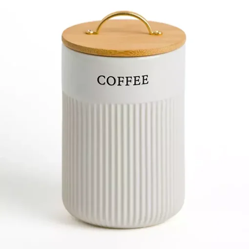 Coffee Ribbed Ceramic Canister