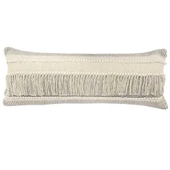 Comfort Beige Knots & Fringe Lumbar Pillow