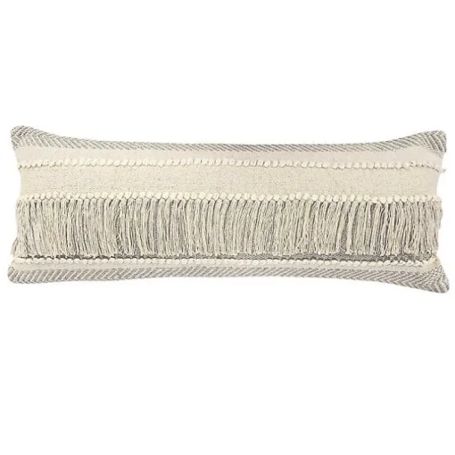 Comfort Beige Knots & Fringe Lumbar Pillow
