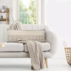 Comfort Beige Knots & Fringe Lumbar Pillow