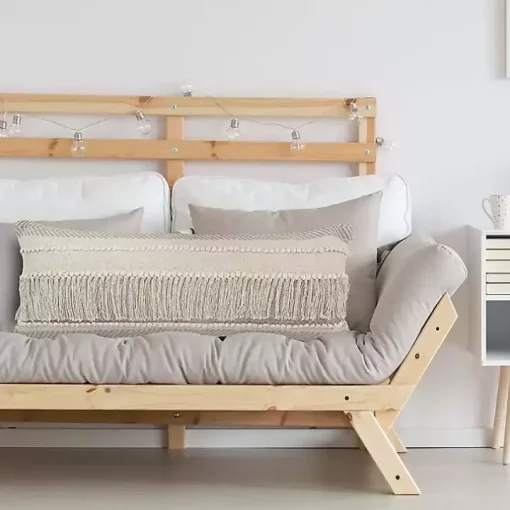 Comfort Beige Knots & Fringe Lumbar Pillow
