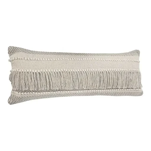 Comfort Beige Knots & Fringe Lumbar Pillow