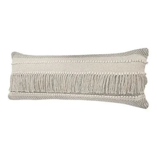 Comfort Beige Knots & Fringe Lumbar Pillow