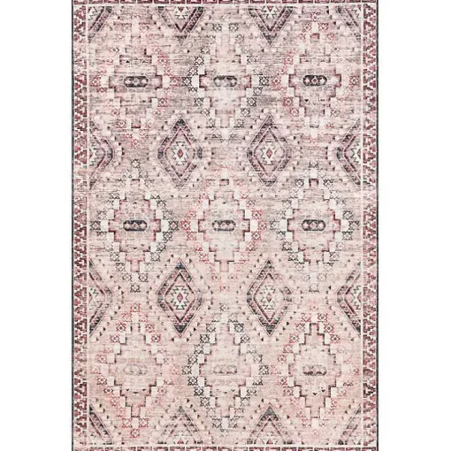 Cream & Red Diamond Trellis Washable Area Rug, 5x8