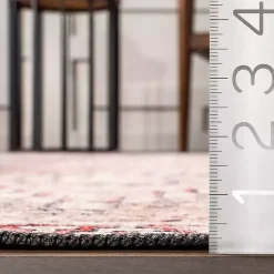 Cream & Red Diamond Trellis Washable Area Rug, 5x8