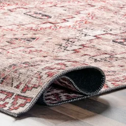 Cream & Red Diamond Trellis Washable Area Rug, 5x8