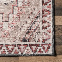 Cream & Red Diamond Trellis Washable Area Rug, 5x8