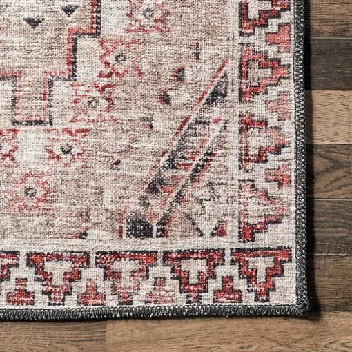 Cream & Red Diamond Trellis Washable Area Rug, 5x8