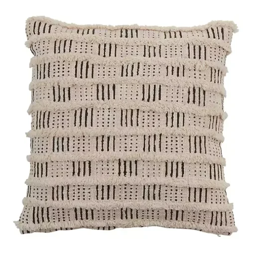 Cream Block Print Throw Pillow