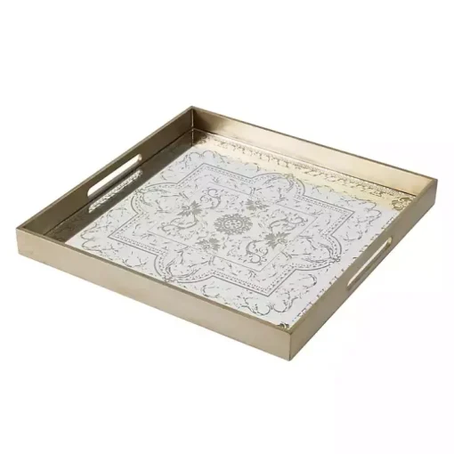Cream Moroccan Pattern Tray with Gold Edges