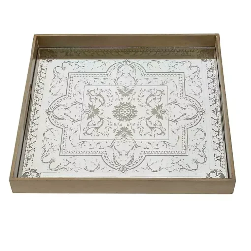 Cream Moroccan Pattern Tray with Gold Edges