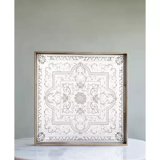 Cream Moroccan Pattern Tray with Gold Edges
