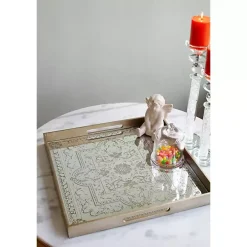 Cream Moroccan Pattern Tray with Gold Edges