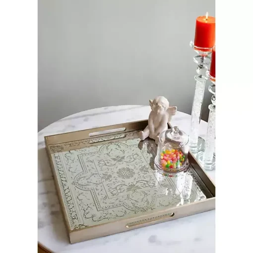 Cream Moroccan Pattern Tray with Gold Edges
