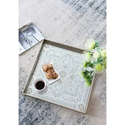 Cream Moroccan Pattern Tray with Gold Edges