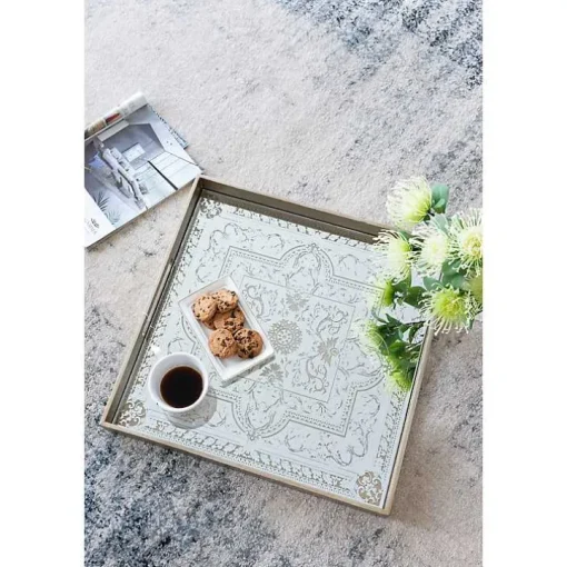 Cream Moroccan Pattern Tray with Gold Edges