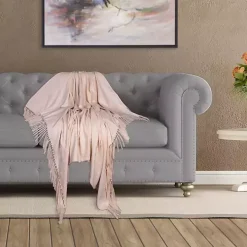 Cream Simple Chevron Tassel Throw